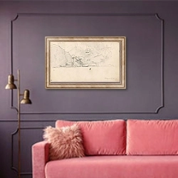 «Hus ved kysten, Kragerø» в интерьере гостиной с розовым диваном