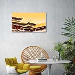 «Китай, Пекин. Запретный город» в интерьере современной гостиной с желтым креслом