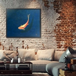 «Goldfish» в интерьере гостиной в стиле лофт с кирпичной стеной