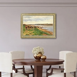 «Woodworkers with horses on the banks of the Volga» в интерьере столовой в классическом стиле