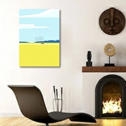 «Countryside road rural landscape scene with field» в интерьере гостиной в этническом стиле над камином