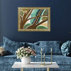 «Two Brown Trees» в интерьере современной гостиной в синем цвете