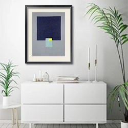 «Birds eye view. Abstract squares 1» в интерьере светлой минималистичной гостиной над комодом