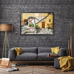 «Деревенский уголок в Сан-Квирико д'Орсия» в интерьере в стиле лофт над диваном