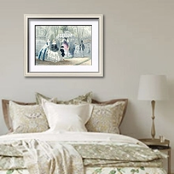 «L'Exposition d'Horticulture, from 'Journal les Modes Parisiennes', printed in Paris» в интерьере спальни в стиле прованс над кроватью