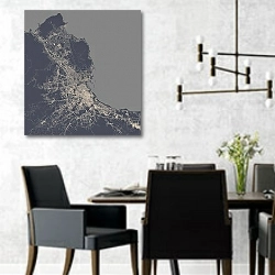 «Палермо: карта города под звёздным небом Сицилии» в интерьере современной столовой с черными креслами