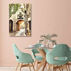 «Испания. Провинция Жирона. Пальс » в интерьере современной столовой в пастельных тонах