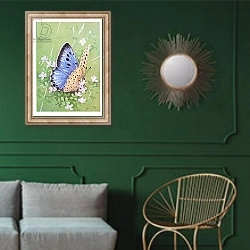 «Large Blue Butterfly, from Beningfield's Butterflies pub.by Chatto & Windus, 1978» в интерьере классической гостиной с зеленой стеной над диваном