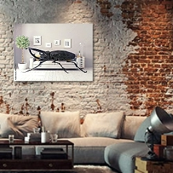 «Жук в комнате» в интерьере гостиной в стиле лофт с кирпичной стеной