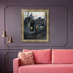 «Страстной четверг. 1904» в интерьере гостиной с розовым диваном