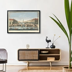 «С каждой стороны открывается вид на Амстердам, а со стороны гавани - на Старый крепостной вал» в интерьере комнаты в стиле ретро над тумбой