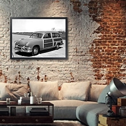 «Ford Country Squire '1951» в интерьере гостиной в стиле лофт с кирпичной стеной