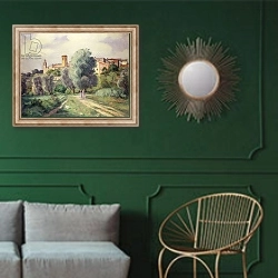 «Two Women in the Countryside; Deux Femmes a la Campagne,» в интерьере классической гостиной с зеленой стеной над диваном