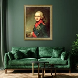 «Portrait of Grand Duke Konstantin Pavlovich 1795 1» в интерьере зеленой гостиной над диваном