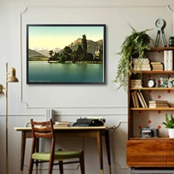 «Швейцария. Озеро Тунерзее, Шадау» в интерьере кабинета в стиле ретро над столом