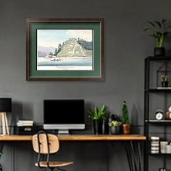 «Деревня дружелюбных индейцев у входа в канал Бутер близ Ганновера» в интерьере кабинета с серыми стенами