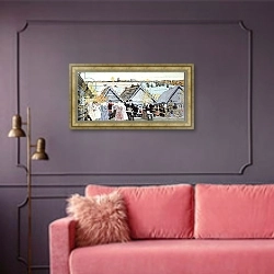 «Village Festival» в интерьере гостиной с розовым диваном