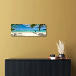 «Тропический белый песчаный пляж» в интерьере современной квартиры над комодом