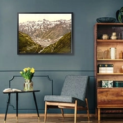 «Швейцария. Мыс Фурка, панорамный вид» в интерьере гостиной в стиле ретро в серых тонах