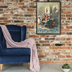«Bock, ‘Auerbach’s keller’» в интерьере в стиле лофт с кирпичной стеной и синим креслом