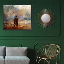 «The Last of the Nomads» в интерьере классической гостиной с зеленой стеной над диваном