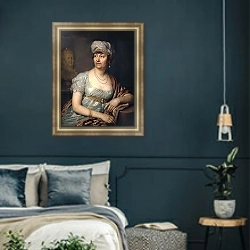 «Портрет Анны Луизы Жермены де Сталь (?)» в интерьере классической спальни с темными стенами