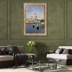 «Santa Maria della Salute, Venice 1» в интерьере гостиной в оливковых тонах
