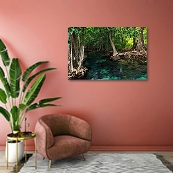 «Мангровые деревья 2» в интерьере современной гостиной в розовых тонах