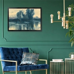 «Blue Mood over a Lake» в интерьере в классическом стиле с зеленой стеной