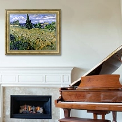 «Зеленое пшеничное поле с кипарисом» в интерьере классической гостиной над камином