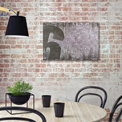«Грубая поверхность камня с цифрой 6» в интерьере кухни в стиле лофт с кирпичной стеной