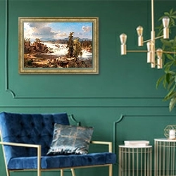 «Грохочущий водопад» в интерьере в классическом стиле с зеленой стеной