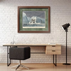 «The Erebus Passing Through the Chain of Icebergs» в интерьере современного кабинета с кирпичными стенами