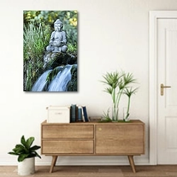 «Статуэтка будды на берегу ручья 2» в интерьере современной прихожей над тумбой