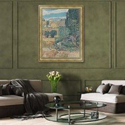 «Travaux des champs» в интерьере гостиной в оливковых тонах