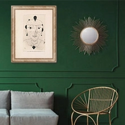 «Portrait Sketch of a Costumed Lady» в интерьере классической гостиной с зеленой стеной над диваном