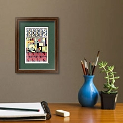 «Портфолио с абстрактными рисунками, стр.10» в интерьере кабинета с бежевыми стенами над столом