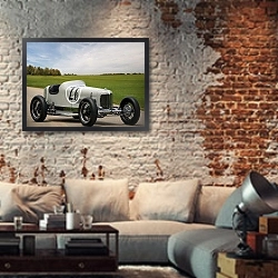 «Miller V16 Race Car '1931» в интерьере гостиной в стиле лофт с кирпичной стеной