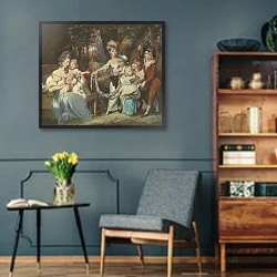 «Mrs. Justinian Casamajor and Eight of her Children» в интерьере гостиной в стиле ретро в серых тонах
