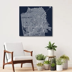 «vector map of the city of San Francisco, USA» в интерьере современной комнаты над креслом