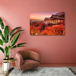 «Япония, Киото. Храм Киёмидзу-дэра» в интерьере современной гостиной в розовых тонах