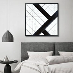 «Контркомпозиция VI.» в интерьере спальне в стиле минимализм над кроватью