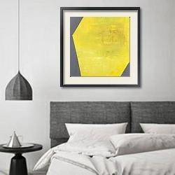 «Coloutful tune. Dandellion yellow tune» в интерьере спальне в стиле минимализм над кроватью