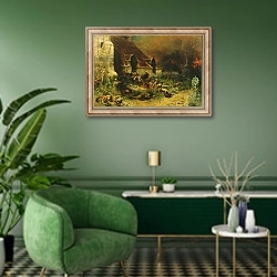 «The Chouans defending their dead, 1902» в интерьере гостиной в зеленых тонах