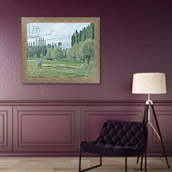 «Haymaking, 1874» в интерьере в классическом стиле в фиолетовых тонах