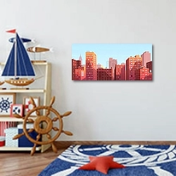 «Вечерний город» в интерьере детской комнаты для мальчика в морской тематике