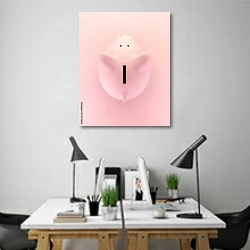 «Розовая свинья-копилка на розовом фоне» в интерьере современного офиса над столами работников