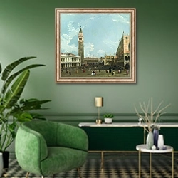 «Венеция - Пьязетта из Моло» в интерьере гостиной в зеленых тонах