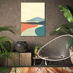 «Abstract mountain landscape» в интерьере комнаты в этническом стиле