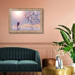 «Пара, смотрящая на закат» в интерьере классической гостиной над диваном